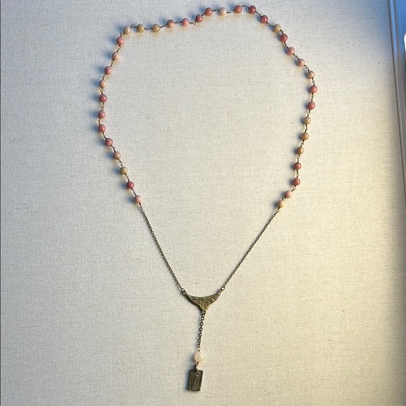 Chic Pink and Cream Beaded Necklace with Y-Connector - Picture 1 of 3